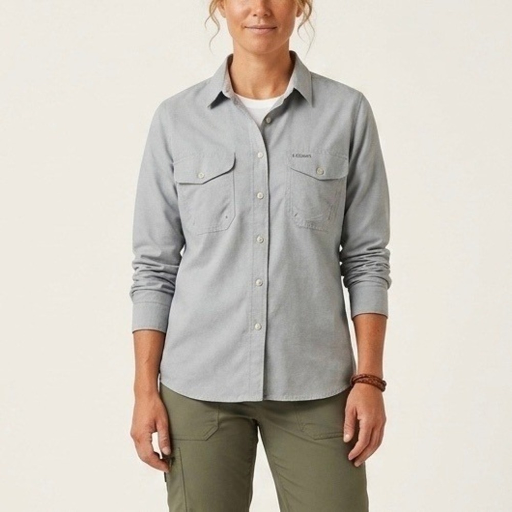 Filson Women's Twin Lakes Sport Shirt Blue Gray Long Sleeve Vented Size Large